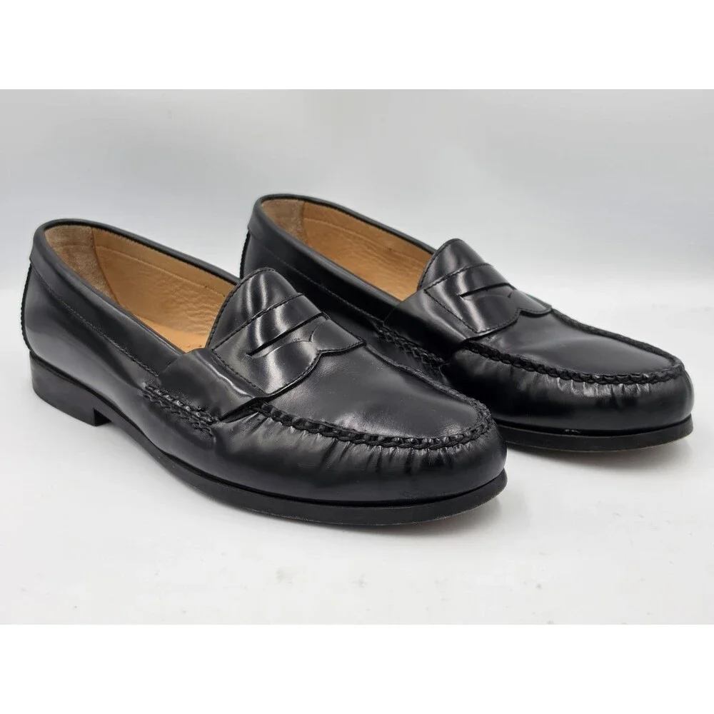 Johnston & Murphy Shoes Men Size 10.5 Black Leather Penny Loafers Slip On Dress